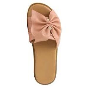 BCBGeneration Eleni Pink Bow Leather Slide Sandals‎ Size 7 NWOT